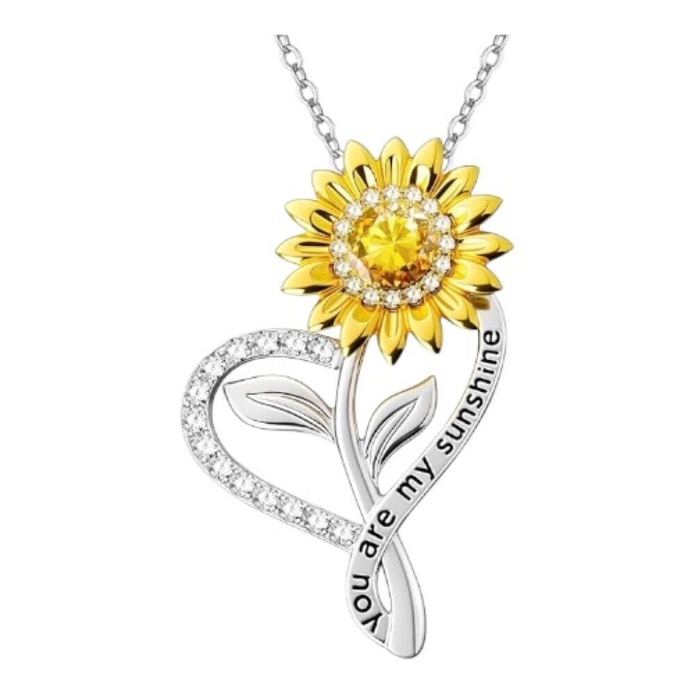 Sunflower Heart Necklace – “You Are My Sunshine” – S925 Sterling Silver – New